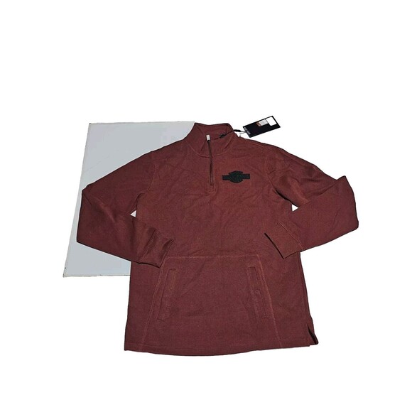 Men’s Harley Davidson 1/4-Zip Logo Red Knit Pullover Sweatshirt Size LARGE - Picture 2 of 10